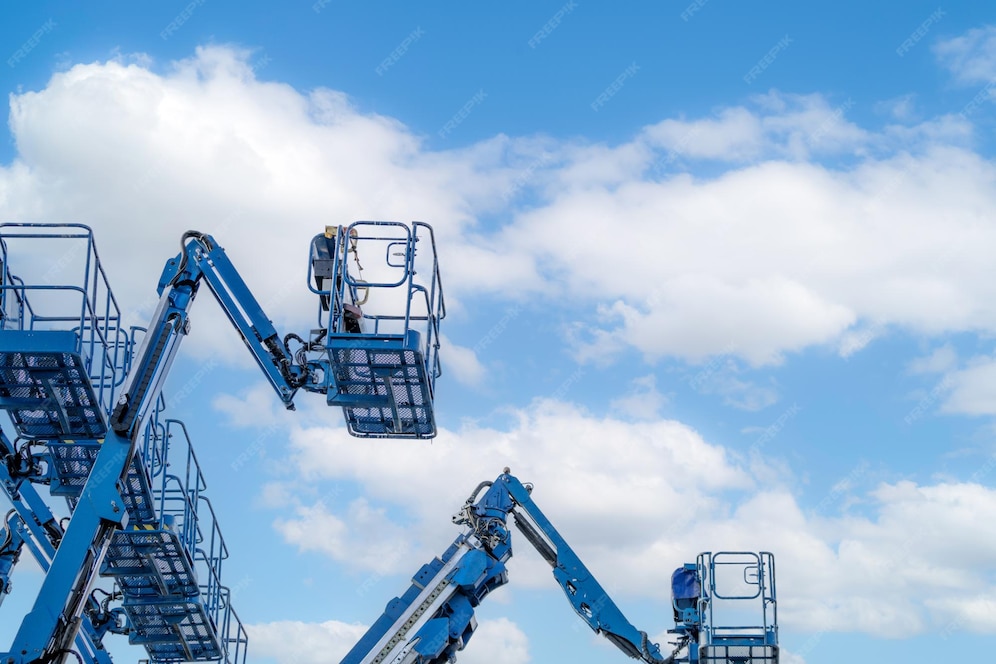 Premium Photo Articulated boom lift aerial platform lift telescopic