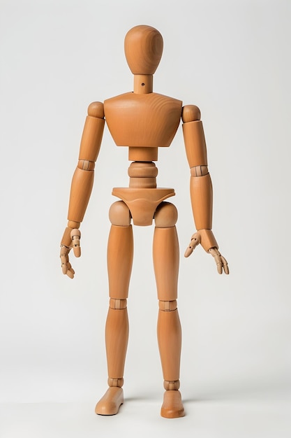 Articulated Wooden Mannequin Model for Studio Photography on Clean White Background