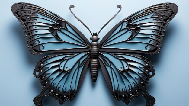 Artificial Black Butterfly On Blue Background HD Background Wallpaper Desktop Wallpaper