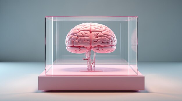 Photo artificial brain is displayed in a transparent box