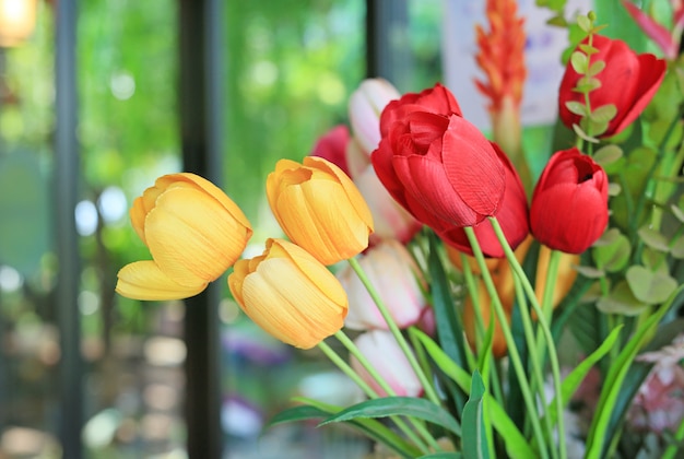 Artificial bunch of bouquet tulips flowers