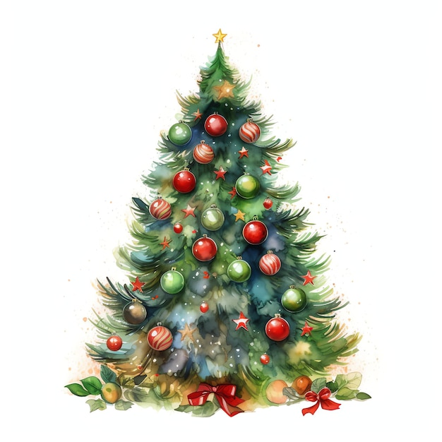 Artificial Christmas Tree watercolor winter