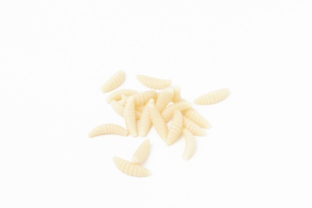 Photo artificial fishing larvae of insects on white with soft shadow