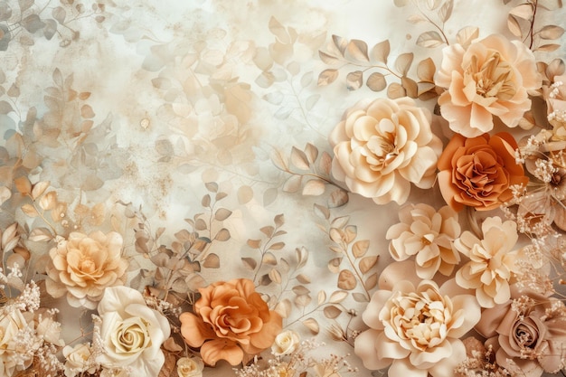 Artificial Flowers Wall for Background in vintage style illustration