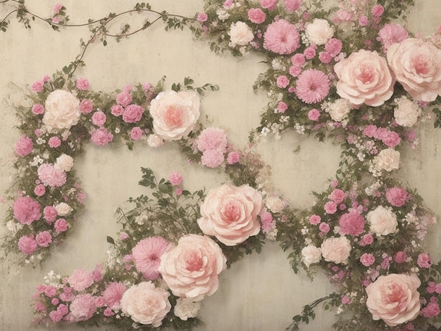 Artificial Flowers Wall for Background in vintage style