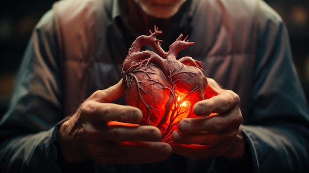 Foto cuore artificiale in mano ai generativi