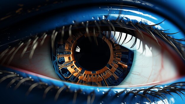 Фото Искусственный интеллект широкое видение будущего передовых технологий цели для успеха в цифровом мире и близкая структура анатомии глаз смотрите глаз, который является колесом инноваций