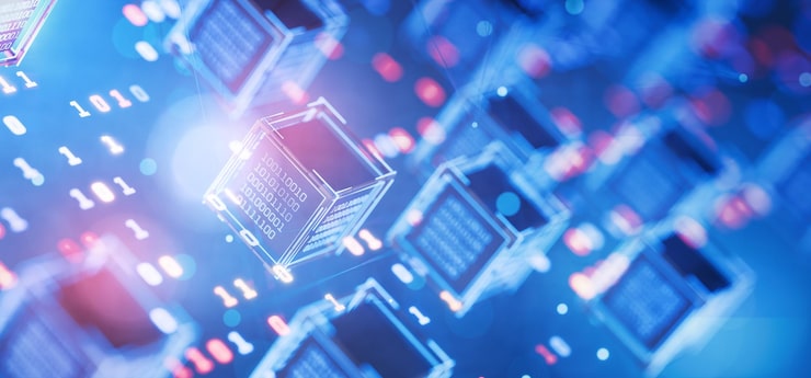 Photo 인공지능 추상 기술 배경 컴퓨터 코드 해커 공격 데이터 블록 블록 체인 이진 코드 디지털 기술 이진 코드를 가진 큐브 빅 데이터 ai 3d 렌더링