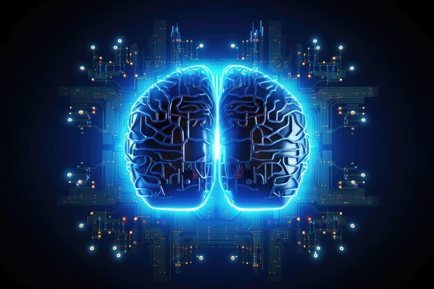 Artificial intelligence AI brain schematic with a brain circuit symbol