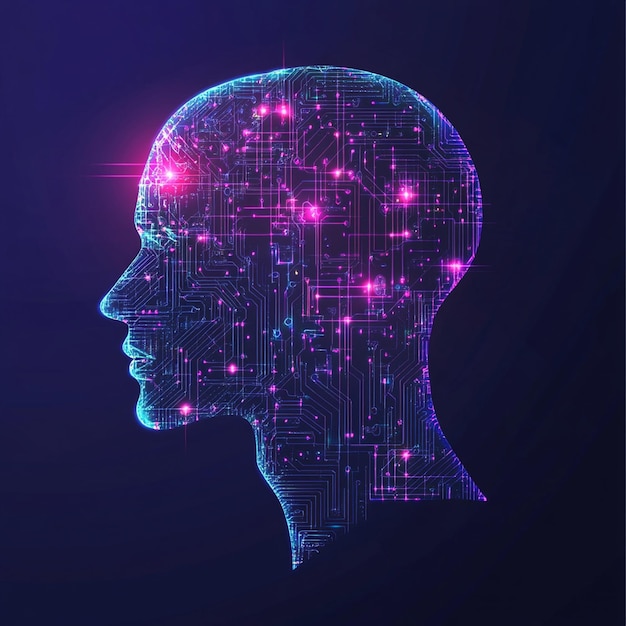 人工智能 (AI) 芯片在人类头脑中 人工智能图标与机器学习数字技能生成性人工智能 AI 技术算法虚拟智能和未来