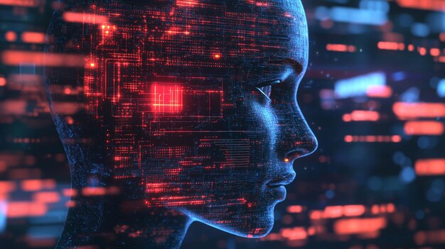 Чип в голове человека Искусственный интеллект Икона Искусственного интеллекта с машинным обучением Цифровые навыки генеративный ИИ Технология алгоритма ИИ Виртуальный интеллект и будущее