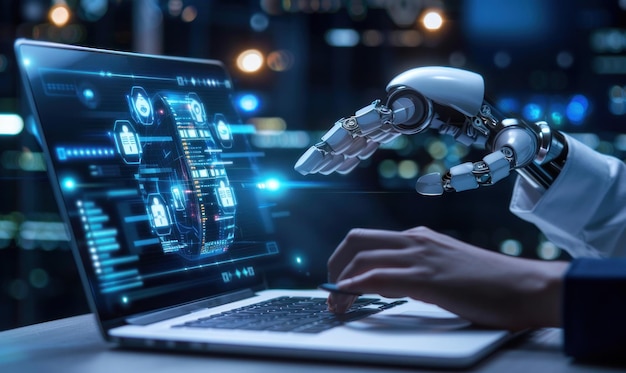 artificial intelligence ai digitalant architect creating artificial intelligence web design with a virtual screen interface