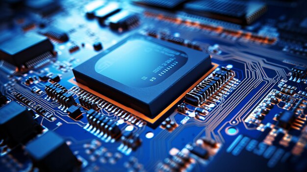 Artificial intelligence ai micro processor chip on computer motherboard circuit board