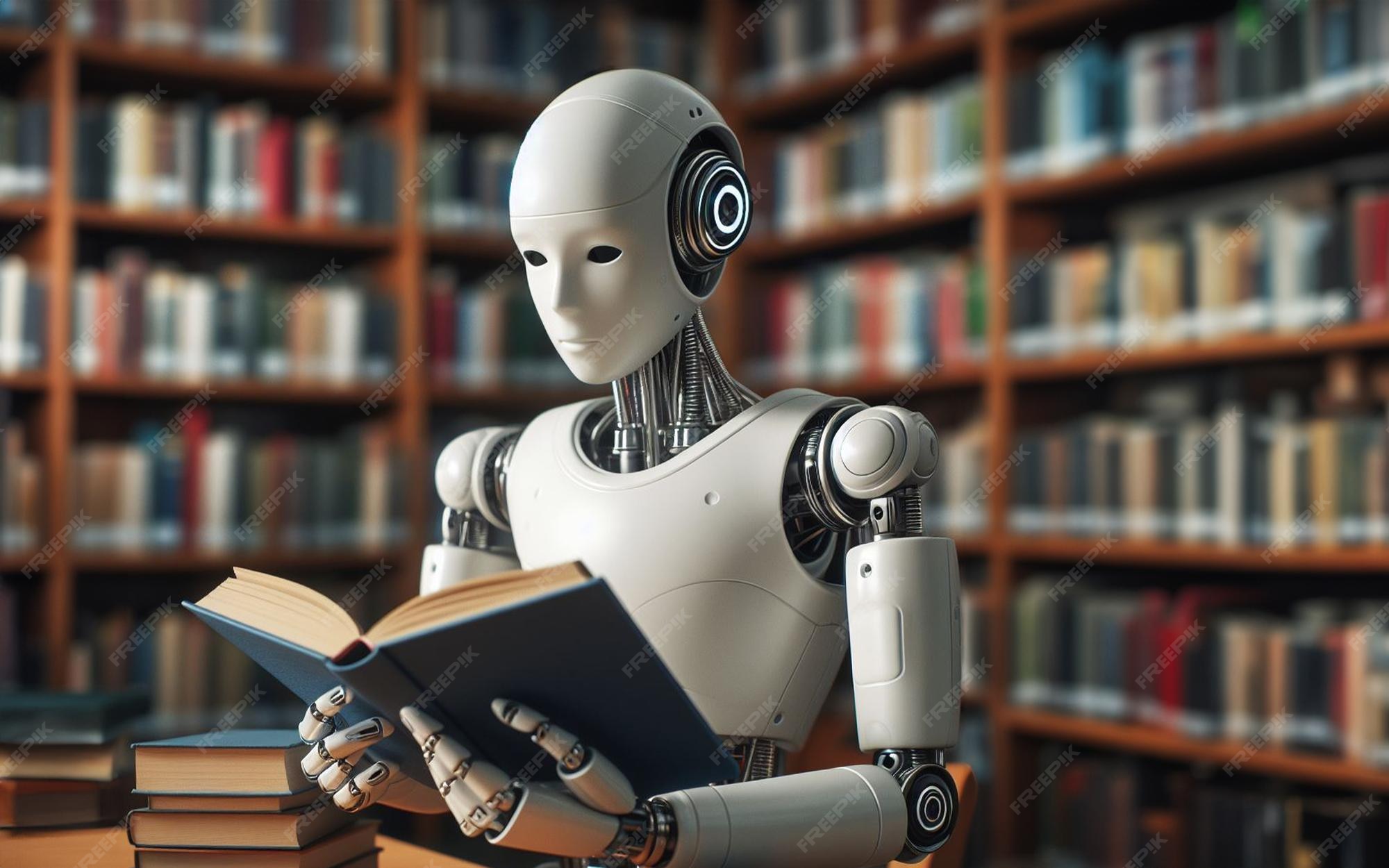 Premium ai image artificial intelligence or ai robot reads a book in