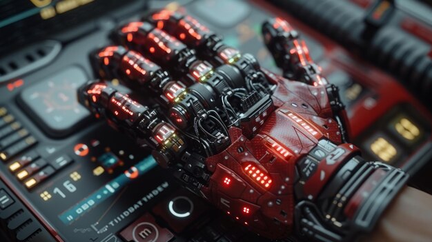 Premium Photo | Artificial intelligence AI Robotic hand touching binary ...
