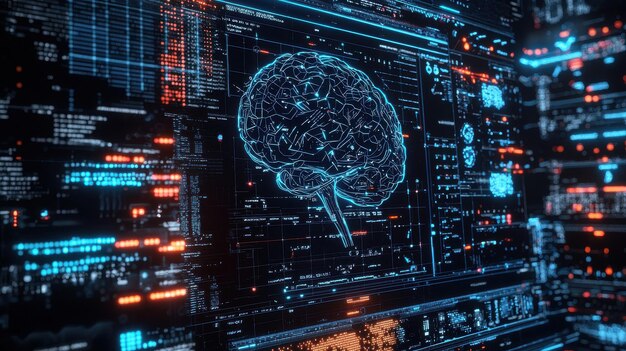 an artificial intelligence and algorithm development infrastructure featuring a digital interface displaying complex algorithms and data visualizations the interface is being used by researchers and