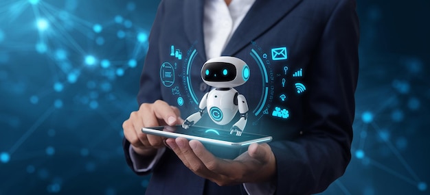 artificial intelligence asking assistance automated backgrounds big data cloud computing