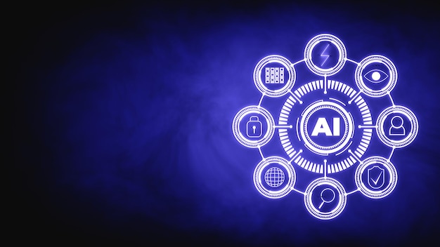 Язык искусственного интеллекта и автоматизированного машинного обучения синий цифровой пользовательский интерфейс Кибербезопасность компьютерное зрение метавселенная двойной привод бизнес промышленный