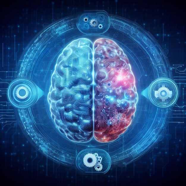 写真 人工知能脳 - 人間の脳と人工知能脳の画像