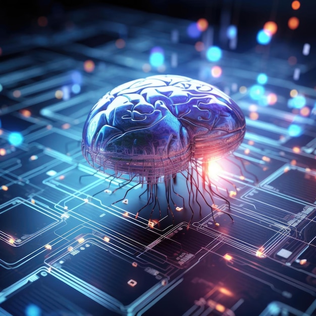 Photo artificial intelligence brain with board circuit concept