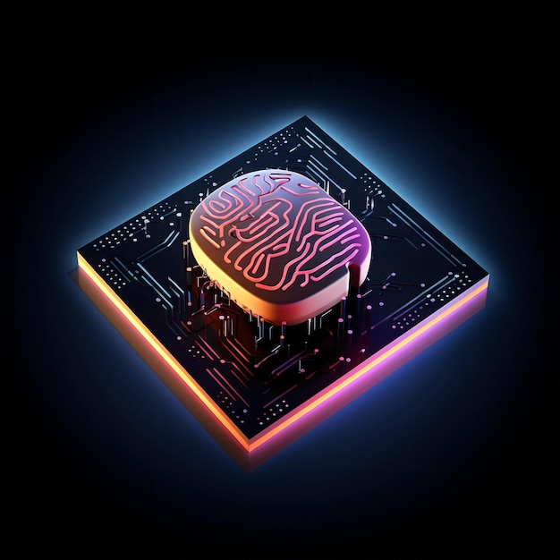 Фото Чип искусственного интеллекта с мозгом, созданный с помощью генеративного ии