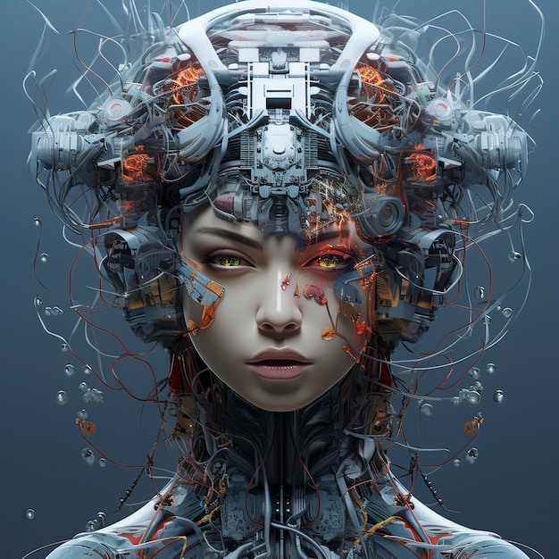 Концепция искусственного интеллекта Лицо женского робота Генеративный ИИ
