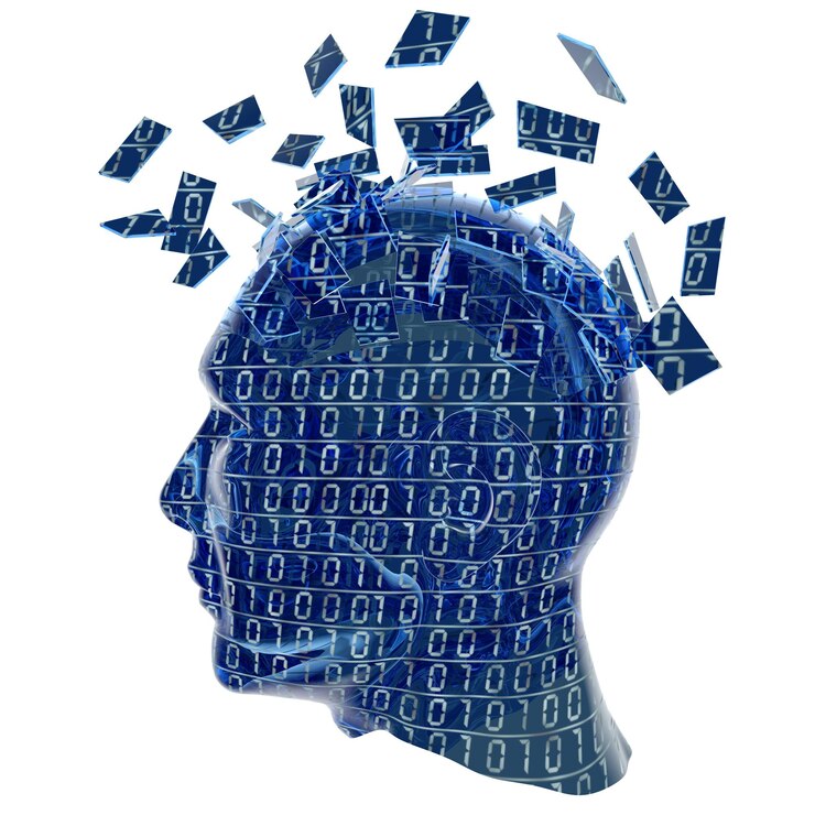 Photo artificial intelligence concept with a head made of binary code