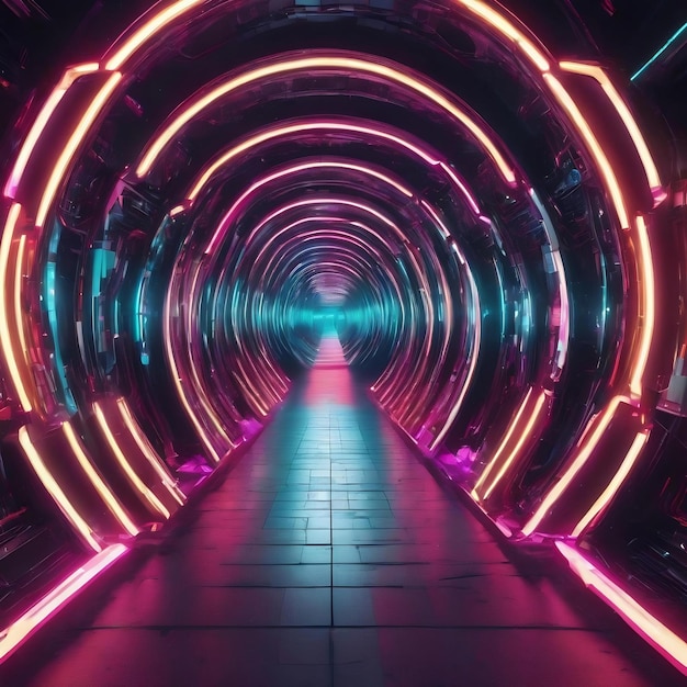 Artificial intelligence connection technology background with futuristic tunnel neon glow