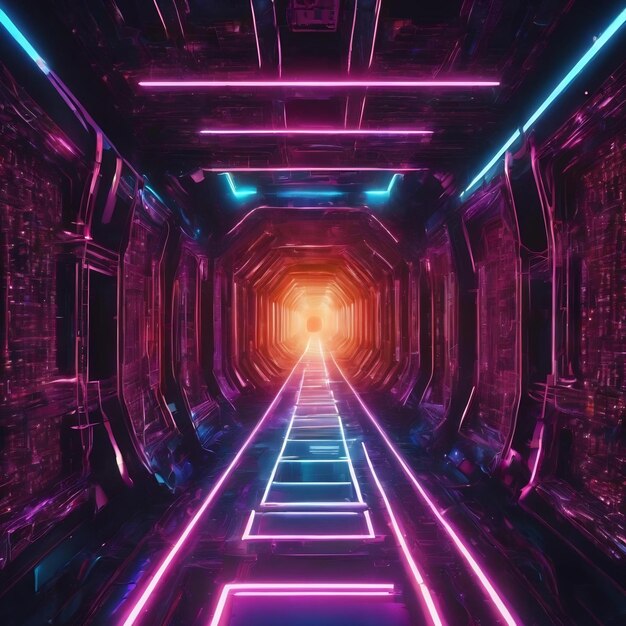 Artificial intelligence connection technology background with tunnel neon light