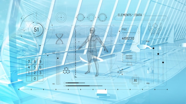 Инфографика создания искусственного интеллекта на научном и футуристическом фоне ДНК