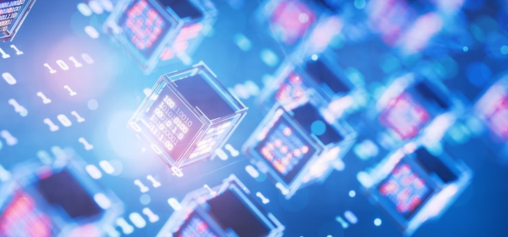 Photo artificial intelligence cube with binary code big data abstract technical background computer code hacker attack data block blockchain binary code digital technologies ai 3d rendering