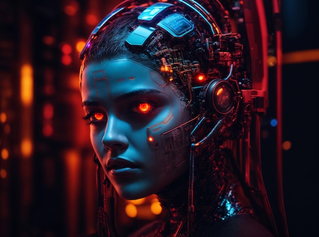 Artificial Intelligence in cyberpunk woman