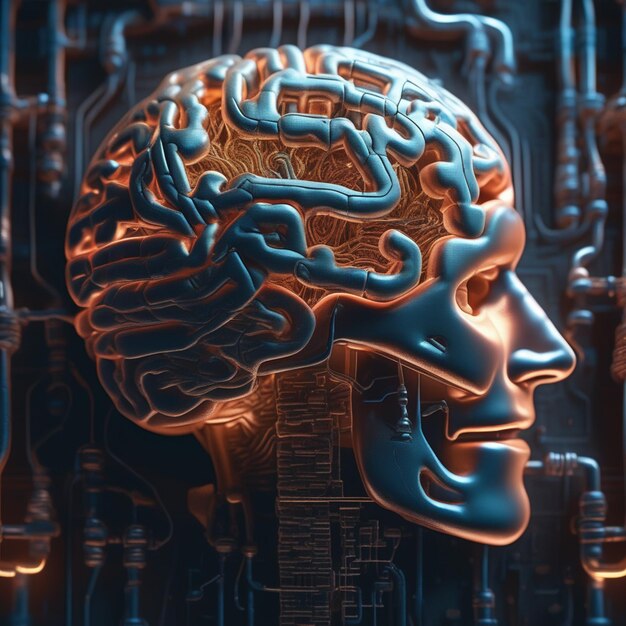 Photo artificial intelligence and the futuristic brain merging technology and humanity