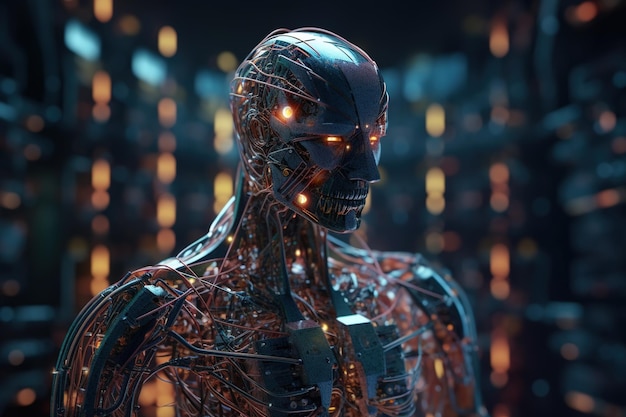 人工知能 未来の技術動向の概念 ネットワーク構造の背景 機械学習 データの背景 ビッグデータ2進数の技術と科学 ジェネレーティブ AI