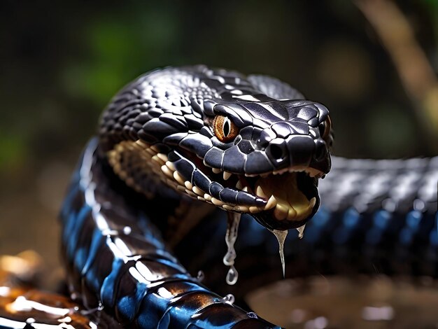 Photo artificial intelligence generated image of the evil cobra dripping and spitting venom