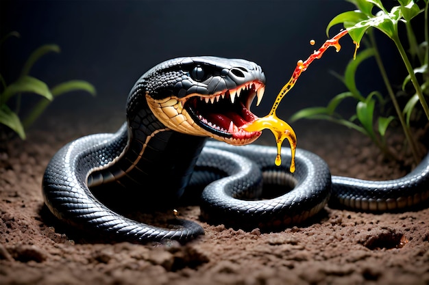 Photo artificial intelligence generated image of the evil cobra dripping and spitting venom