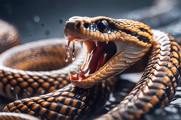 Photo artificial intelligence generated image of the evil cobra dripping and spitting venom