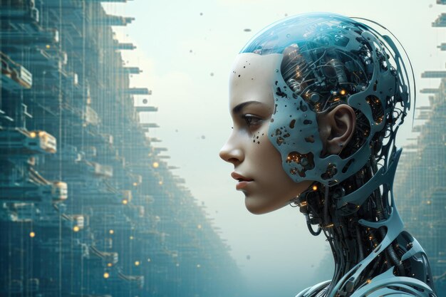 아름다운 소녀의 얼굴을 가진 인공 지능 소녀 로봇 로봇