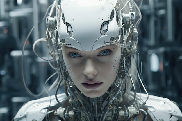 Artificial intelligence girl robot robot with the face of a beautiful girl