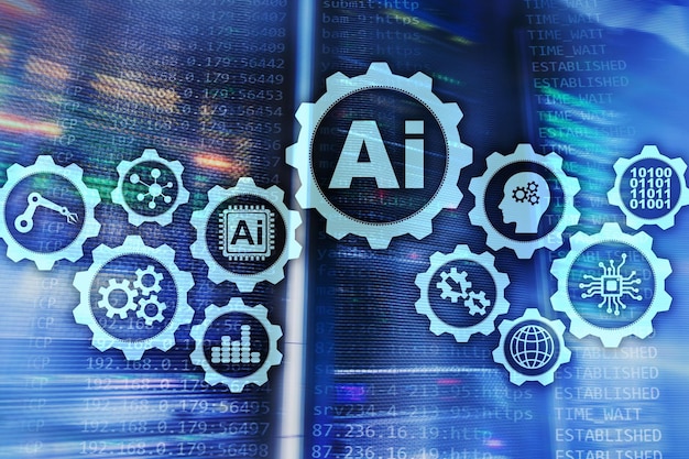 人工知能ハイテクビジネステクノロジーコンセプト未来的なサーバールームの背景AI
