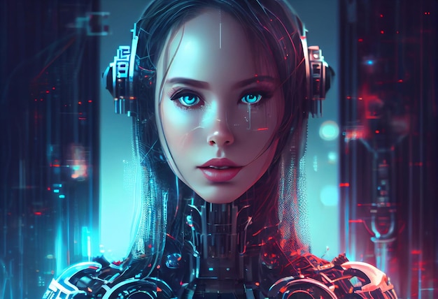 Artificial intelligence a humanoid cyber girl with Technology smart robot Ai Generate Ai