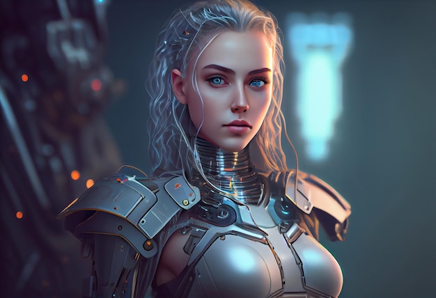 Artificial intelligence a humanoid cyber girl with Technology smart robot Ai Generate Ai