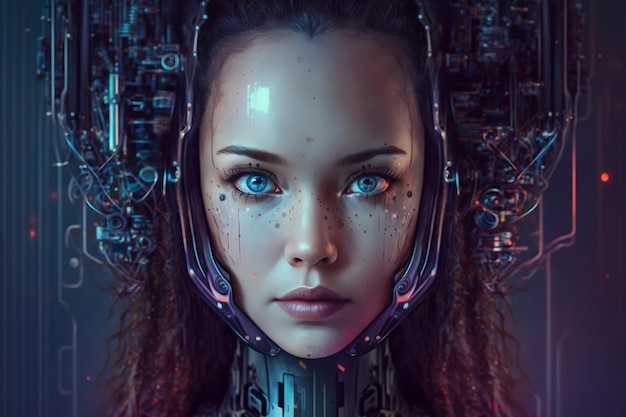 Artificial intelligence a humanoid cyber girl with Technology smart robot Ai Generate Ai