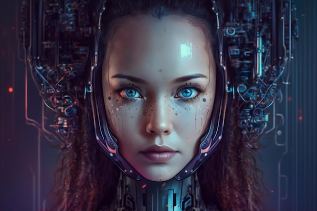 Artificial intelligence a humanoid cyber girl with Technology smart robot Ai Generate AiAI Generated