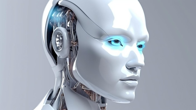 Artificial intelligence in humanoid heads clever robotic chatbots and generative AI