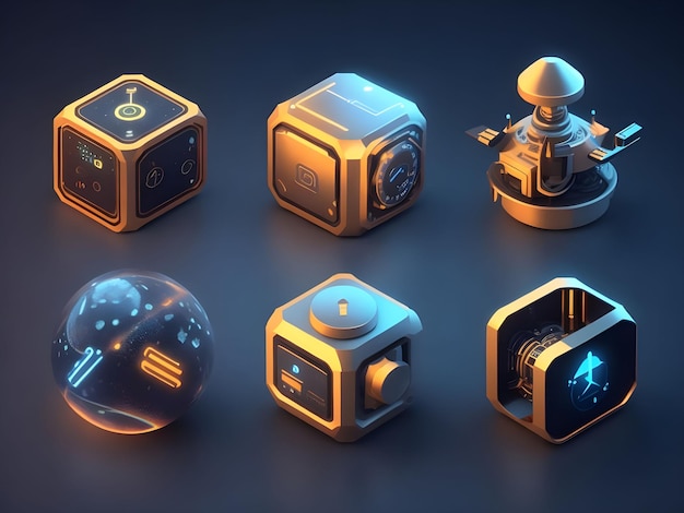 Artificial intelligence icons 3d aI TECH Aigenerated