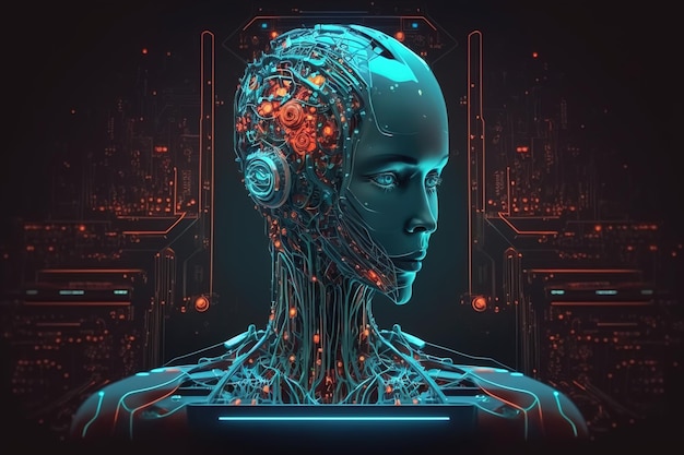 Artificial intelligence in the image of a woman working with datafuturistic modern illustration