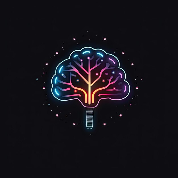 Photo artificial intelligence logo with brain vector illustration in neon style