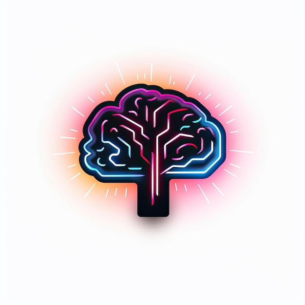 Photo artificial intelligence logo with brain vector illustration in neon style