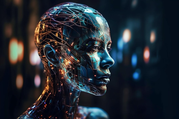 Искусственный интеллект голова механического робота Цифровая концепция
